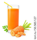 Carrot juice and slices of carrot isolated on white. Стоковое фото, агентство Ingram Publishing / Фотобанк Лори