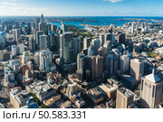 Sydney city aerial view. Sydney CBD, Central Business District from above. Sydney downtown top view. Стоковое фото, агентство Ingram Publishing / Фотобанк Лори