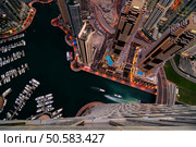 Majestic colorful dubai marina skyline during night. Multiple tallest skyscrapers of the world. Dubai marina, United Arab Emirates. Стоковое фото, агентство Ingram Publishing / Фотобанк Лори