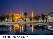 The Sultan Ahmed Mosque or Sultan Ahmet Mosque is a historic mosque in Istanbul, Turkey. The mosque is popularly known as the Blue Mosque for the blue tiles . Стоковое фото, агентство Ingram Publishing / Фотобанк Лори