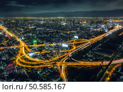 Cityscape Bangkok downtown at night, from the top of BAIYOKE skyscraper, Thailand. and technique long exposure and HDR filter. Стоковое фото, агентство Ingram Publishing / Фотобанк Лори