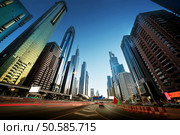  Sheikh Zayed Road in sunset time, Dubai, UAE. Стоковое фото, агентство Ingram Publishing / Фотобанк Лори