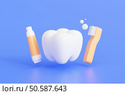 Teeth brushing Tooth with toothbrush icon cartoon dentist health and medical 3D illustration. Стоковое фото, агентство Ingram Publishing / Фотобанк Лори