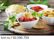 Hot mexican salsa with chili peppers, selective focus. Стоковое фото, агентство Ingram Publishing / Фотобанк Лори