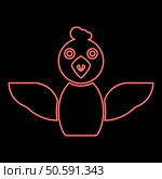 Neon cockerel chick bird young poultry concept red color vector illustration image flat style light. Neon cockerel chick bird young poultry concept red color vector illustration image flat style. Стоковая иллюстрация, агентство Ingram Publishing / Фотобанк Лори