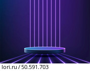 futuristic 3d platform with neon blue edges and vibrant purple lights, showcasing a sleek modern design perfect for technology concepts, sci-fi themes, and digital innovation displays. Стоковая иллюстрация, агентство Ingram Publishing / Фотобанк Лори