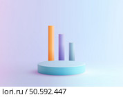 3d cylinders bar graph on a light blue circular platform, representing business data analytics and financial growth. Modern infographic design for presentations, reports, and corporate marketing strategies. Стоковая иллюстрация, агентство Ingram Publishing / Фотобанк Лори