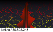 Vector dark big fiery 3d crack. Bright red yellow cracks. Earthquake, volcanic eruption. Underground failure. Стоковая иллюстрация, иллюстратор GAlexS / Фотобанк Лори
