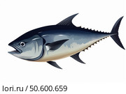 Bluefin tuna swimming in the ocean depths, a majestic fish illustration. Стоковое AI-изображение, AI-художник Иван Рябоконь / Фотобанк Лори