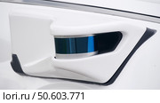 Self-driving vehicle with mounted lidar sensor, close-up shot. Редакционное фото, фотограф Семён Прудий / Фотобанк Лори