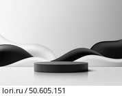 a sleek 3d dark gray cylindrical podium on a glossy white surface with dynamic black and white abstract liquid shapes, modern product displays, presentations, and minimalist showroom mockups. Стоковая иллюстрация, агентство Ingram Publishing / Фотобанк Лори