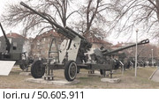 Various artillery cannons at the national open air history museum. Sofia. Republic of Bulgaria. Редакционное видео, видеограф Яков Филимонов / Фотобанк Лори