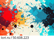 Colorful paint splattering on white background creating abstract design. Стоковое AI-изображение, AI-художник Иван Рябоконь / Фотобанк Лори