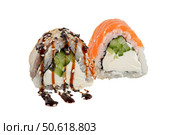 Sushi closeup isolated on white background. Sushi roll with graham rice, Стоковое фото, фотограф Лазаренко Светлана / Фотобанк Лори