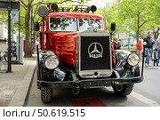 BERLIN - MAY 10, 2025: Historic Daimler-Benz LS3750 fire truck (1941) at Classic Days Berlin. Rare WWII-era emergency vehicle with original markings. Редакционное фото, фотограф Sergey Kohl / Фотобанк Лори