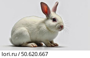 A cute white domestic rabbit with pink eyes, sitting in profile on a clean white studio background. Стоковое AI-видео, аниматор Sergey Grishin / Фотобанк Лори