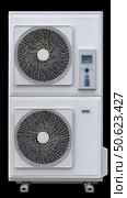 Powerful industrial air conditioning unit cooling system with dual fans. Стоковое AI-изображение, AI-художник Юрий Поздников / Фотобанк Лори