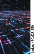 Futuristic Digital Grid with Neon Lights. Стоковое AI-видео, аниматор Кирилл Черезов / Фотобанк Лори