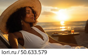 sunbed black women relaxing ai generated. Стоковое AI-изображение, AI-художник Vectorwin / Фотобанк Лори