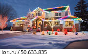 extravaganza holiday lights on house ai generated. Стоковое AI-изображение, AI-художник Vectorwin / Фотобанк Лори
