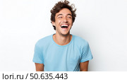 carefree happy guy white background ai generated. Стоковое AI-изображение, AI-художник Vectorwin / Фотобанк Лори