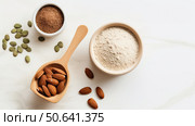 flatlay plant protein powder ai generated. Стоковое AI-изображение, AI-художник Vectorwin / Фотобанк Лори