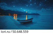 Serene Night by the Beach With a Boat Under a Starry Sky in a Tropical Location. Стоковое AI-видео, аниматор Юлия Гапеенко / Фотобанк Лори