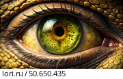 Close-Up of a Reptilian Eye With Green Iris and Scaly Skin. Generative AI. Стоковое AI-изображение, AI-художник Roman Zavorotny / Фотобанк Лори