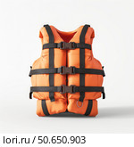Orange life vest ensuring safety during water activities. Стоковое AI-изображение, AI-художник Иван Рябоконь / Фотобанк Лори