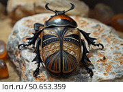 Jewel beetle posing on a rock showing its beautiful exoskeleton. Стоковое AI-изображение, AI-художник Иван Рябоконь / Фотобанк Лори