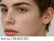 Acne on a teenager's face. Adolescent illness. Стоковое AI-изображение, AI-художник Александр Поташев / Фотобанк Лори