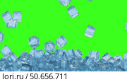 Falling ice cubes isolated on green background. 3d illustration. 4K video. Стоковая анимация, аниматор Николай Евсюков / Фотобанк Лори