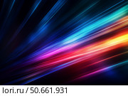 Colorful light trails converging on dark background. Стоковое AI-изображение, AI-художник Иван Рябоконь / Фотобанк Лори
