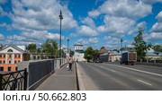 A view of the Soviet Bridge over the Pskova River, Pskov City, Russia. Стоковое фото, фотограф Михаил Аккуратoв / Фотобанк Лори