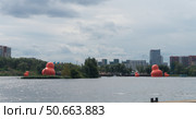 Москва, Кожуховский затон, гигантские маскоты уток, остров мечты. Редакционное фото, фотограф Николай Алмаев / Фотобанк Лори