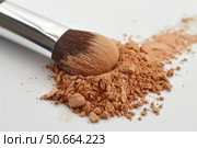 Makeup brush picking up bronzer powder on white background. Стоковое AI-изображение, AI-художник Иван Рябоконь / Фотобанк Лори