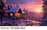 wooden cabin in snow ai generated. Стоковое AI-изображение, AI-художник Vectorwin / Фотобанк Лори