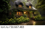 quaint rain house ai generated. Стоковое AI-изображение, AI-художник Vectorwin / Фотобанк Лори