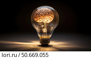 idea brain and light bulb ai generated. Стоковое AI-изображение, AI-художник Vectorwin / Фотобанк Лори