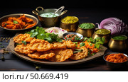 bhel vegetable indian food background ai generated. Стоковое AI-изображение, AI-художник Vectorwin / Фотобанк Лори
