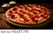 pepperoni pizza in a box ai generated. Стоковое AI-изображение, AI-художник Vectorwin / Фотобанк Лори