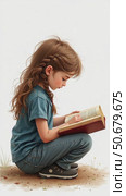 A Young Girl, Seated With a Book in Hand, is Deeply Focused on Reading. Стоковое AI-видео, аниматор Sergey Grishin / Фотобанк Лори