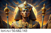 Osiris, God of the Underworld, Standing Before a Large Moon. Generative AI. Стоковое AI-изображение, AI-художник Roman Zavorotny / Фотобанк Лори