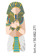Flat vector illustration of young pharaoh Tutankhamen isolated on a white background. Стоковая иллюстрация, иллюстратор Людмила Чашкина / Фотобанк Лори