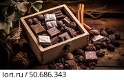 handcrafted candies box of chocolates ai generated. Стоковое AI-изображение, AI-художник Vectorwin / Фотобанк Лори