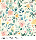 Seamless pattern of a nice drawn flowers. Nice watercolor tileable pattern. Стоковое AI-изображение, AI-художник Олег Яцкевич / Фотобанк Лори