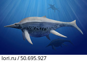 Shonisaurus popularis swimming in prehistoric waters. Стоковое фото, фотограф Sergey Krasovskiy/Stocktrek Images / ТАСС / Фотобанк Лори