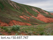 Picturesque slopes of the highest point of the Caspian lowland - Bolshoe Bogdo Mountains on a summer day, Bogdinsk-Baskunchak Nature Reserve, Akhtuba district, Astrakhan region, Russia. Стоковое фото, фотограф Ula Ulachka / Фотобанк Лори