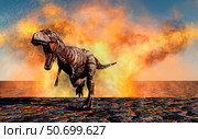 Tyrannosaurus Rex escaping from a violent fire storm. Стоковое фото, фотограф Mark Stevenson/Stocktrek Images / ТАСС / Фотобанк Лори