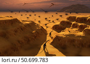 A mixed herd of dinosaurs migrate to greener pastures. Стоковое фото, фотограф Mark Stevenson/Stocktrek Images / ТАСС / Фотобанк Лори